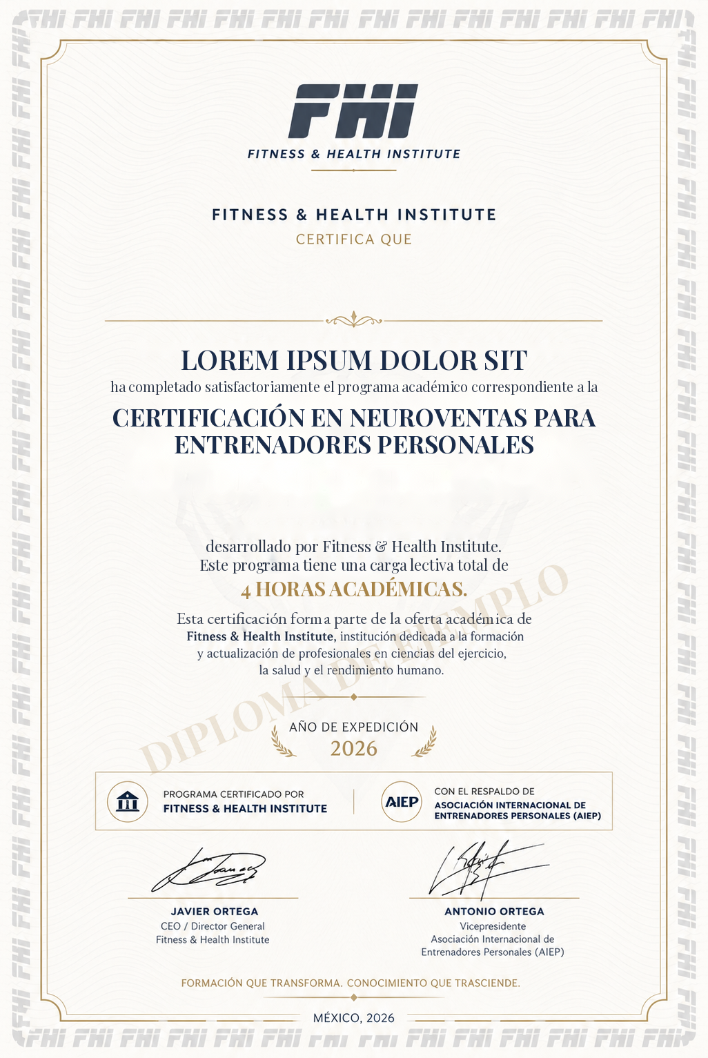 Ejemplo ilustrativo del diploma FHI con respaldo AIEP